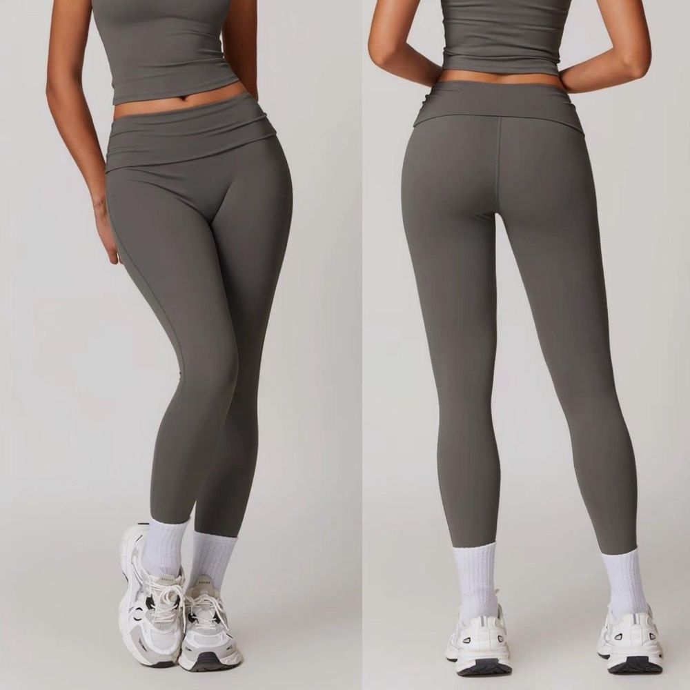 Gray fold over waist leggings